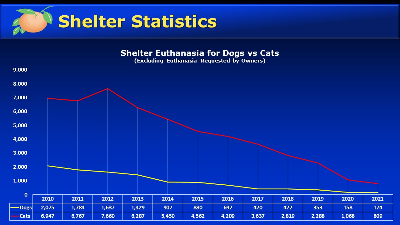 Gráfico de eutanasia para perros y gatos por año fiscal, a partir de 2010